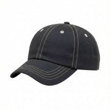 USA-made 6U Dark Gray-White Brushed Denim baseball cap, 3q view, manufactured in Newark NJ