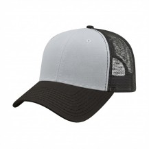 USA-made 6L White-Black Chino baseball cap, 3q view, manufactured in Newark NJ