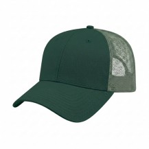 USA-made 6L Hunter Green Chino baseball cap, 3q view, manufactured in Newark NJ