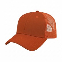 USA-made 6L Orange Chino baseball cap, 3q view, manufactured in Newark NJ