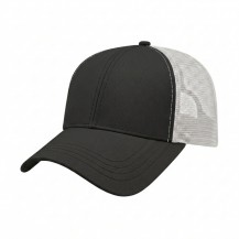 USA-made 6L Black-White Chino baseball cap, 3q view, manufactured in Newark NJ