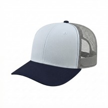 USA-made 6S White-Navy Chino baseball cap, 3q view, manufactured in Newark NJ