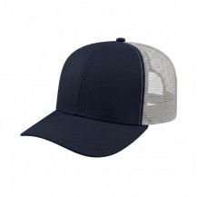 USA-made 6S Navy-White Chino baseball cap, 3q view, manufactured in Newark NJ