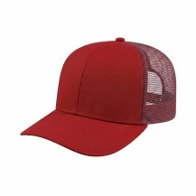 USA-made 6S Red Chino baseball cap, 3q view, manufactured in Newark NJ