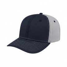 USA-made 6S Navy-Light Gray Chino baseball cap, 3q view, manufactured in Newark NJ