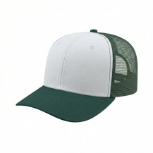 USA-made 6S White-Hunter Green Chino baseball cap, 3q view, manufactured in Newark NJ