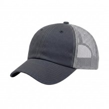 USA-made 6U Heather Gray-Light Gray Chino baseball cap, 3q view, manufactured in Newark NJ