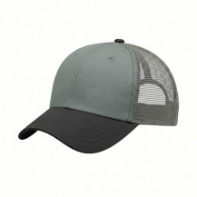 USA-made 6U Light Gray-Black Chino baseball cap, 3q view, manufactured in Newark NJ