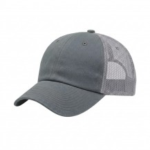 USA-made 6U Light Gray Chino baseball cap, 3q view, manufactured in Newark NJ