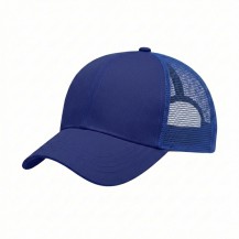 USA-made 6U Royal Blue Chino baseball cap, 3q view, manufactured in Newark NJ