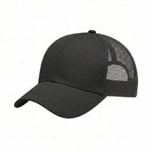 USA-made 6U Black Chino baseball cap, 3q view, manufactured in Newark NJ