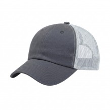 USA-made 6U Heather Gray-White Chino baseball cap, 3q view, manufactured in Newark NJ
