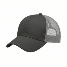 USA-made 6U Dark Gray-Light Gray Chino baseball cap, 3q view, manufactured in Newark NJ