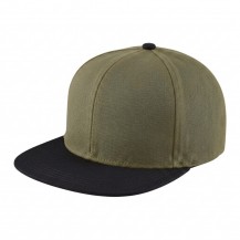 USA-made 6H Khaki-Black Cotton Duck baseball cap, 3q view, manufactured in Newark NJ