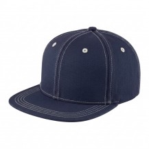 USA-made 6H Navy-White Cotton Duck baseball cap, 3q view, manufactured in Newark NJ