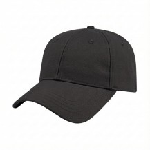 USA-made 6L Black Cotton Duck baseball cap, 3q view, manufactured in Newark NJ