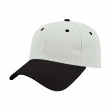 USA-made 6L White-Black Cotton Duck baseball cap, 3q view, manufactured in Newark NJ