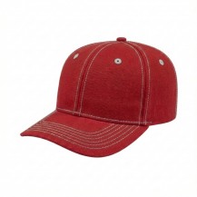 USA-made 6S Red-White Cotton Duck baseball cap, 3q view, manufactured in Newark NJ