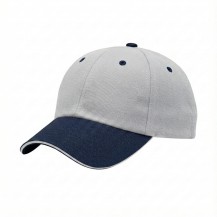 USA-made 6U White-Navy Cotton Duck baseball cap, 3q view, manufactured in Newark NJ