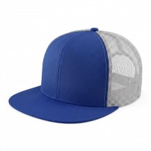 USA-made 6H Royal Blue-Light Gray Polycotton Twill baseball cap, 3q view, manufactured in Newark NJ