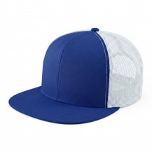 USA-made 6H Royal Blue-White Polycotton Twill baseball cap, 3q view, manufactured in Newark NJ