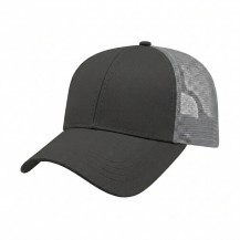 USA-made 6L Dark Gray-Light Gray Polycotton Twill baseball cap, 3q view, manufactured in Newark NJ