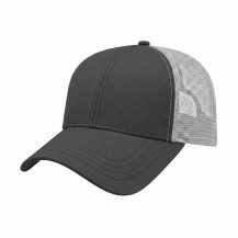 USA-made 6L Dark Gray-White Polycotton Twill baseball cap, 3q view, manufactured in Newark NJ