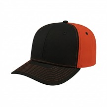 USA-made 6S Black-Orange Polycotton Twill baseball cap, 3q view, manufactured in Newark NJ