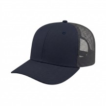 USA-made 6S Navy Polycotton Twill baseball cap, 3q view, manufactured in Newark NJ