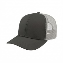 USA-made 6S Dark Gray-White Polycotton Twill baseball cap, 3q view, manufactured in Newark NJ