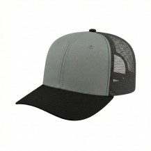 USA-made 6S Light Gray-Black Polycotton Twill baseball cap, 3q view, manufactured in Newark NJ
