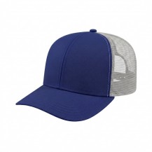 USA-made 6S Royal Blue-White Polycotton Twill baseball cap, 3q view, manufactured in Newark NJ