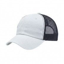 USA-made 6U White-Navy Polycotton Twill baseball cap, 3q view, manufactured in Newark NJ