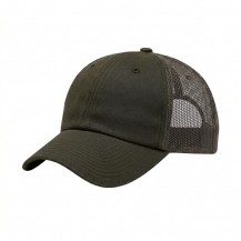 USA-made 6U Olive Polycotton Twill baseball cap, 3q view, manufactured in Newark NJ
