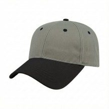 USA-made 6L Light Gray-Black Cotton Spandex baseball cap, 3q view, manufactured in Newark NJ