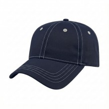 USA-made 6L Navy-White Cotton Spandex baseball cap, 3q view, manufactured in Newark NJ