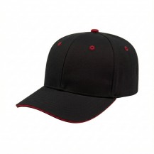 6CSSEE50 Black-Red 3q USA-made 6S Black-Red Cotton Spandex baseball cap, 3q view, manufactured in Newark NJ