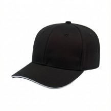 USA-made 6S Black-White Cotton Spandex baseball cap, 3q view, manufactured in Newark NJ