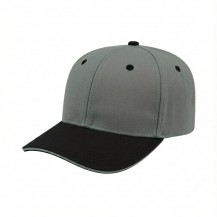 USA-made 6S Light Gray-Black Cotton Spandex baseball cap, 3q view, manufactured in Newark NJ