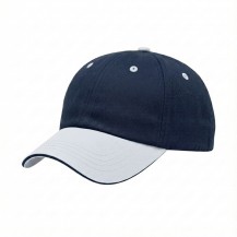 USA-made 6U Navy-White Cotton Spandex baseball cap, 3q view, manufactured in Newark NJ