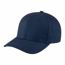 USA-made 6H Navy Polycotton Twill baseball cap, 3q view, manufactured in Newark NJ