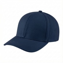USA-made 6H Navy Polycotton Twill baseball cap, 3q view, manufactured in Newark NJ