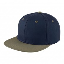 USA-made 6H Navy-Khaki Polycotton Twill baseball cap, 3q view, manufactured in Newark NJ