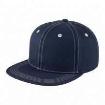 USA-made 6H Navy-White Polycotton Twill baseball cap, 3q view, manufactured in Newark NJ