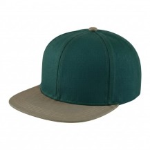 USA-made 6H Hunter Green-Khaki Polycotton Twill baseball cap, 3q view, manufactured in Newark NJ