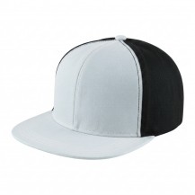 USA-made 6H White-Black Polycotton Twill baseball cap, 3q view, manufactured in Newark NJ