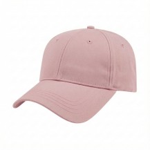 USA-made 6L Pink Polycotton Twill baseball cap, 3q view, manufactured in Newark NJ