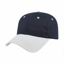 USA-made 6L Navy-White Polycotton Twill baseball cap, 3q view, manufactured in Newark NJ