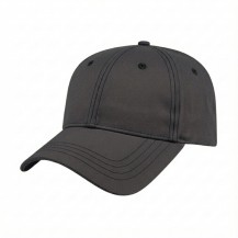 USA-made 6L Dark Gray-Black Polycotton Twill baseball cap, 3q view, manufactured in Newark NJ