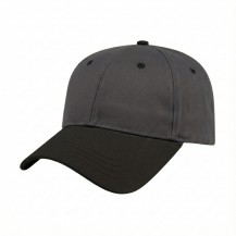USA-made 6L Dark Gray-Black Polycotton Twill baseball cap, 3q view, manufactured in Newark NJ